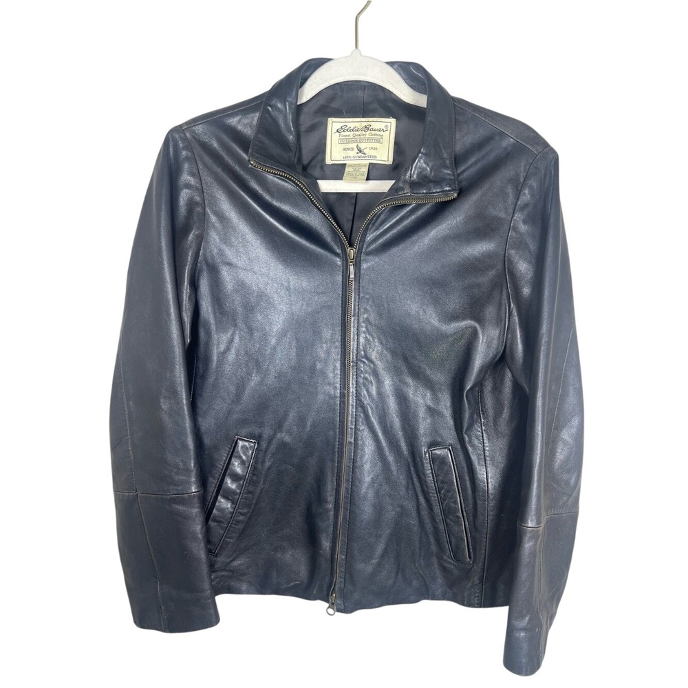 VTG Eddie Bauer Brown Lambskin Leather‎ Jacket Womens Small Distressed Full Zip